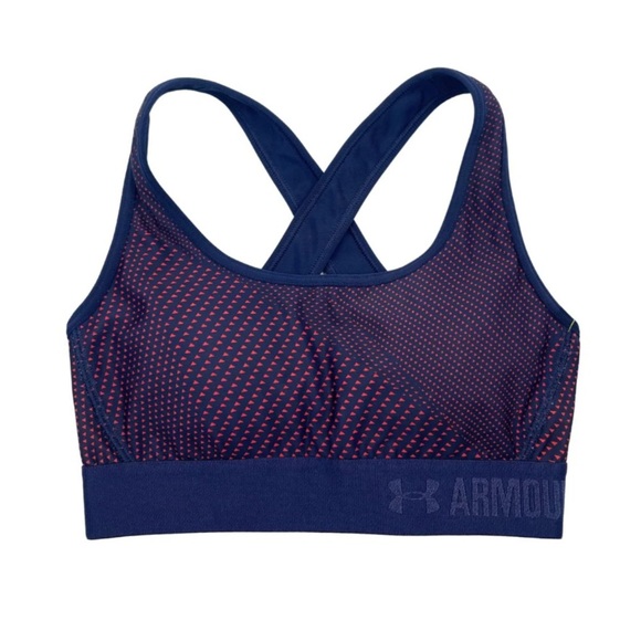 ❤️ 🆕 Under Armour Black Sport Bra red / navy pattern For Women size  XS - Picture 1 of 4